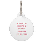 Allergy Alert Personalized Kids School Daycare Pet Tag (Back)
