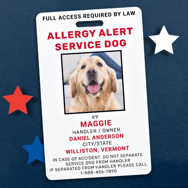 Allergy Alert Service Dog Photo ID Badge (Creator Uploaded)