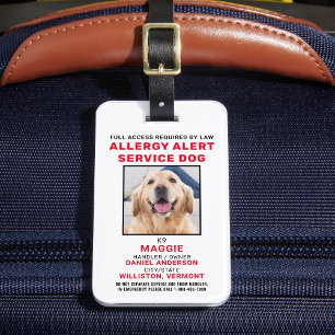 Allergy Alert Service Dog Photo ID Badge Luggage Tag