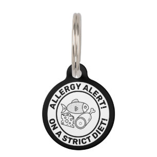 Allergy Alert With Cartoon Fish, Meat And Cheese Pet Tag