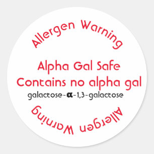 Allergy allergen labelling, alpha gal food allergy classic round sticker