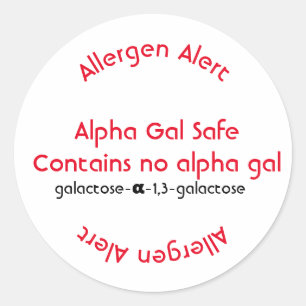 Allergy allergen labelling, alpha gal food allergy classic round sticker