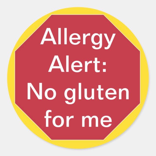Allergy Allert:  No Gluten Customizable Text Classic Round Sticker (Front)