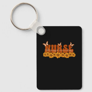 Allergy and Immunology Nurse Groovy Orange Floral Keychain