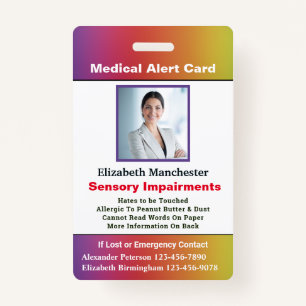 Allergy Disability Alert Contact ID Photo Custom Badge