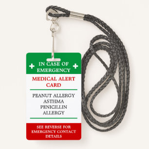 ALLERGY In Case of Emergency (I.C.E.) Card allergy Badge