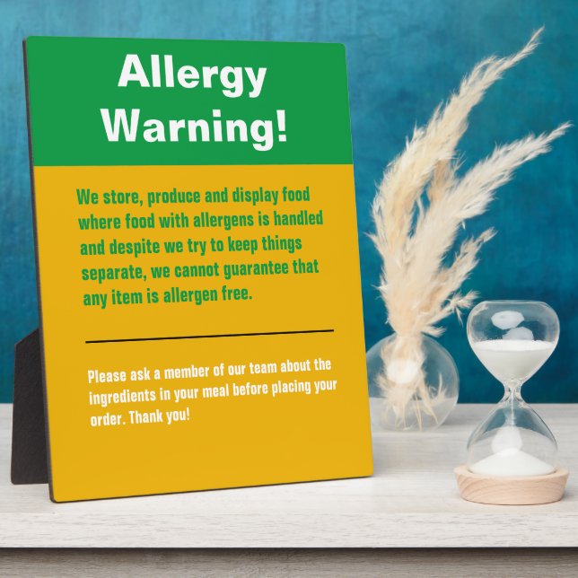 Allergy Warning Display Plaque (Side)