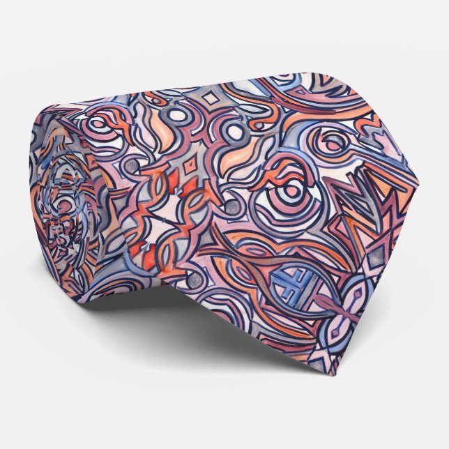 Alley Cat-Abstract Hand Painted Print Pattern Tie (Rolled)