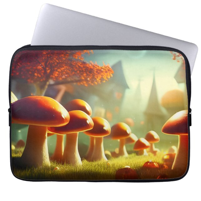 Alley of cute mushrooms colourful magical scenery laptop sleeve (Front)