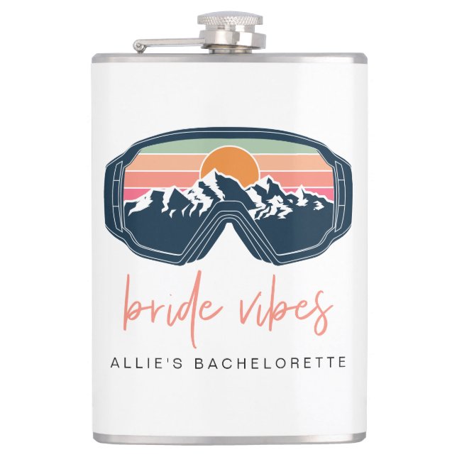ALLIE Ski Snowboarding Goggle Mountain Bride Vibes Hip Flask (Front)