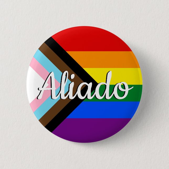 Allied | Progress Pride Flag 2 Inch Round Button (Front)