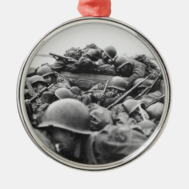 Allied World War II Soldiers Crossing the Rhine Metal Ornament (Front)