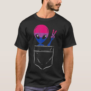 Allien In Pocket Waving LGBTQ Bisexual Flag Gay Pr T-Shirt