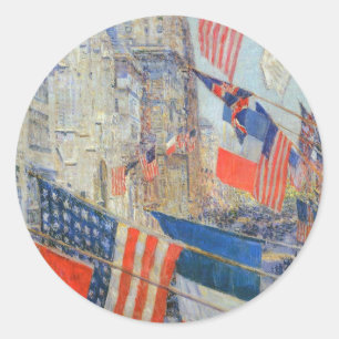 Allies Day, May 1917 by Childe Hassam, Vintage Art Classic Round Sticker