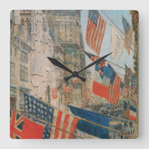 Allies Day, May 1917 by Childe Hassam, Vintage Art Square Wall Clock