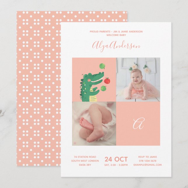 Alligator • Alphabet Monogram Cute Baby Shower Invitation (Front/Back)