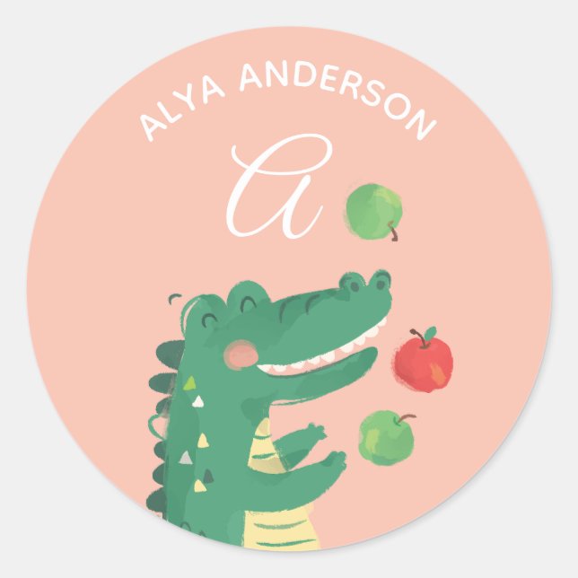 Alligator • Alphabet Monogram Cute School Daycare Classic Round Sticker (Front)
