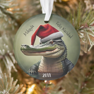 Alligator amusant dans l'ornement de Santa Hat