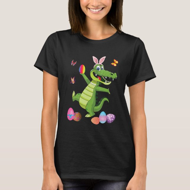 Alligator And Bunny Rabbit Hat Easter Eggs Happy D T-Shirt (Front)
