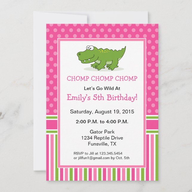 Alligator Anniversaire Fête Invitation rose (Devant)