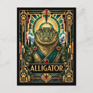 Alligator, Art Deco Wildlife Postcard