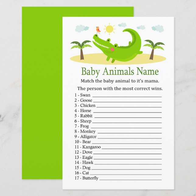 Alligator Baby Animals Name Game (Front/Back)