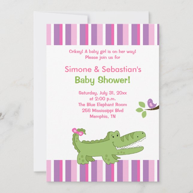 Alligator Baby Shower Invitation Pink/Green 5x7 (Front)