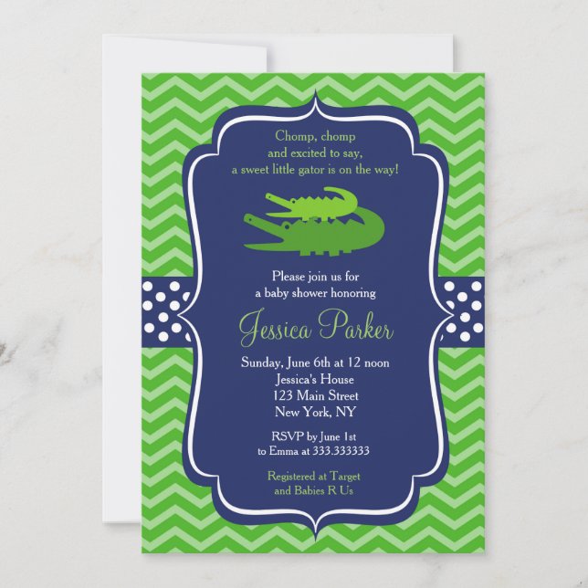 Alligator Baby Shower Invitations (Devant)