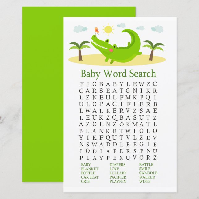 Alligator Baby Shower Word Search Game (Front/Back)