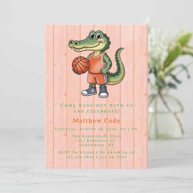 Alligator Basketball Birthday Party For Boys Invitation (Standing Front)
