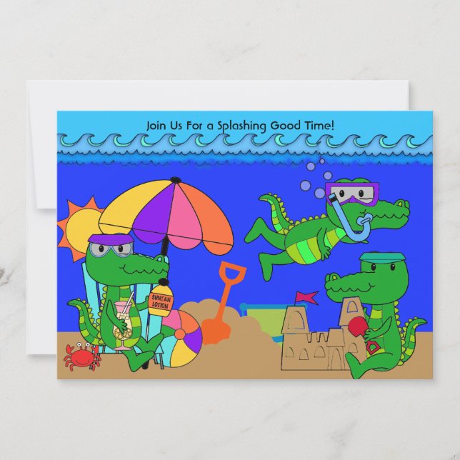 Alligator Beach Party Swimming Birthday Invitation (Front)