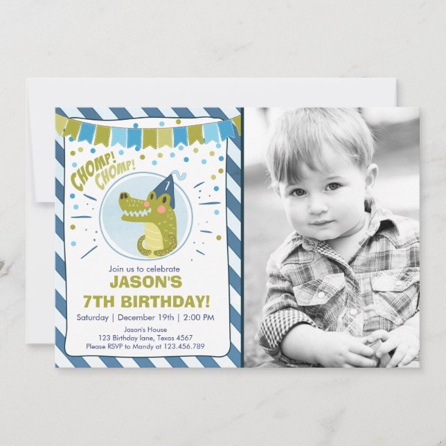 Alligator birthday invitation Alligator party Boy (Front)