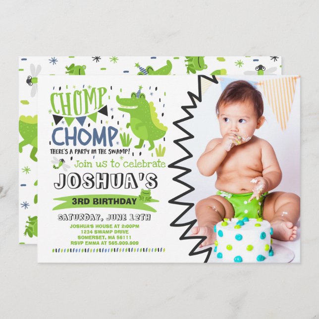 Alligator Birthday Invitation Crocodile Party (Front/Back)