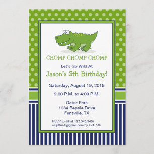Alligator Birthday Party Invitation Blue and Green