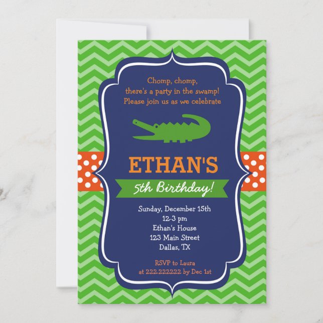 Alligator Birthday Party Invitations (Front)