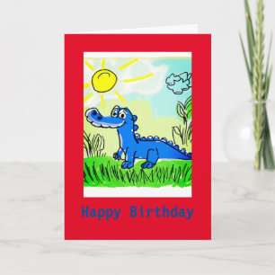 Alligator Bleu Enfants, carte d'anniversaire pliée
