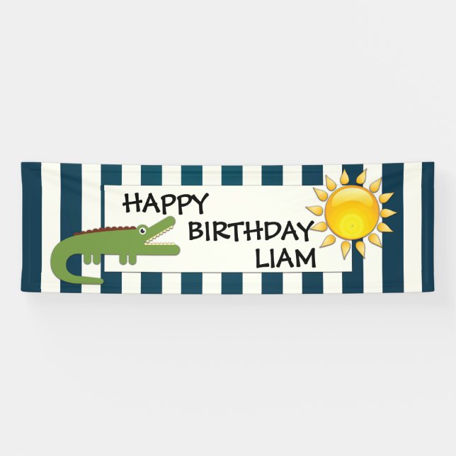 Alligator Blue and White Nautical Birthday Banner (Horizontal)