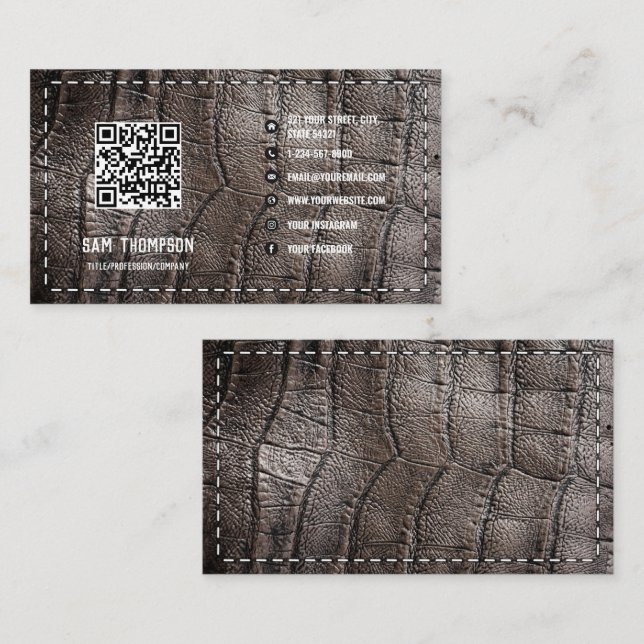 Alligator Business QR Code Social Media Icons Business Card (Front/Back)