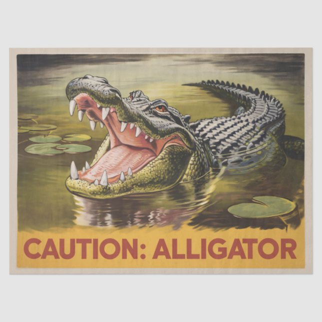 Alligator Caution Illustration Vintage Decoupage Tissue Paper (Front)