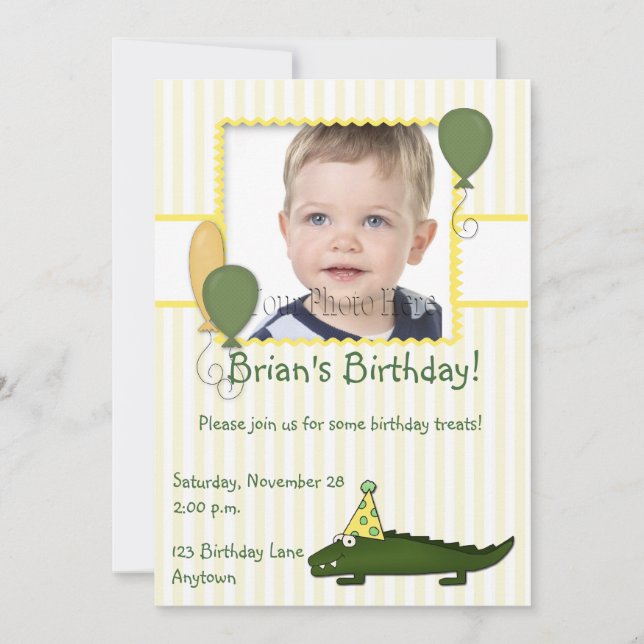 Alligator Child's Birthday Photo Invitation (Front)