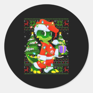 Alligator Christmas Lights Santa Costume Ugly Xmas Classic Round Sticker