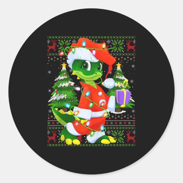Alligator Christmas Lights Santa Costume Ugly Xmas Classic Round Sticker (Front)