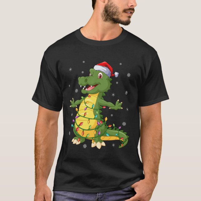 Alligator Christmas Santa Hat Lighting Classic T-S T-Shirt (Front)