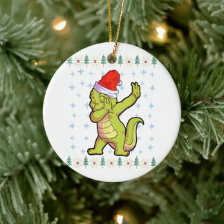Alligator Christmas Shirt Santa Hat Crocodile Love Ceramic Ornament