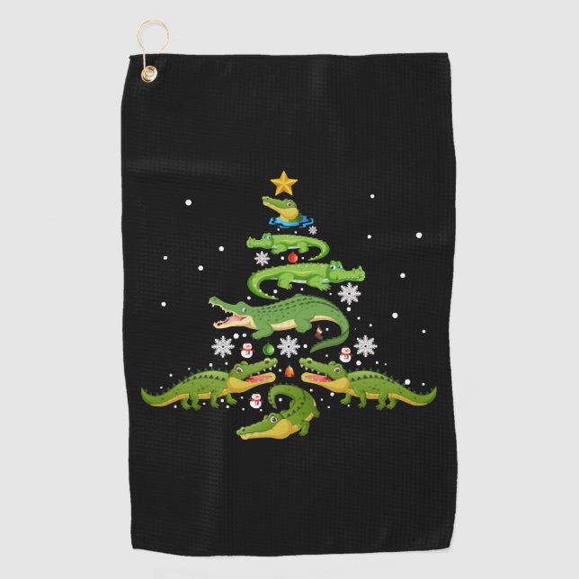 Alligator Christmas Tree Cute Xmas Lover Lights Golf Towel (Front)
