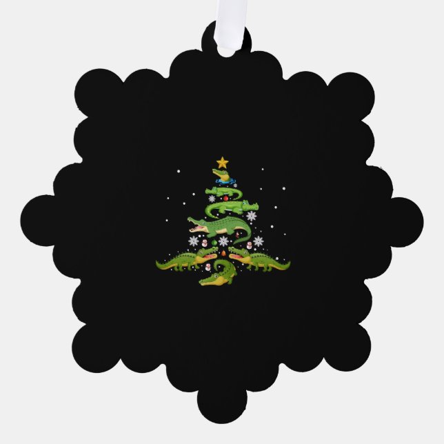 Alligator Christmas Tree Cute Xmas Lover Lights Ornament Card (Front)