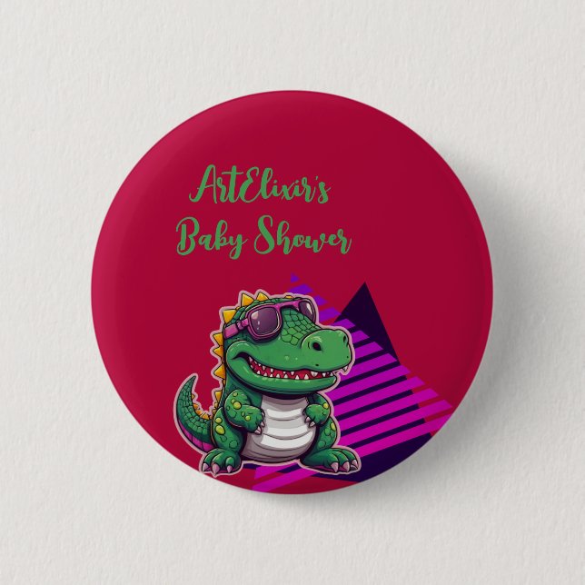 Alligator Cool Kawaii Retro Vibe Baby Shower 2 Inch Round Button (Front)