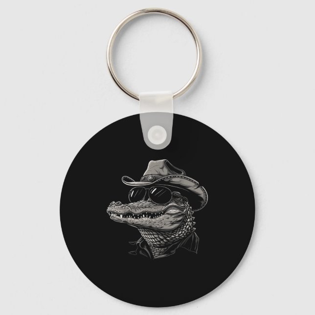 Alligator Cowboy Hat Gator Crocodile Reptile Lover Keychain (Front)