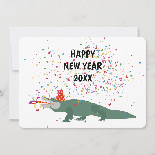 Alligator Crocodile - Animals Happy New Year Holiday Card (Front)