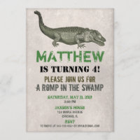 Alligator Crocodile birthday invitation, rustic